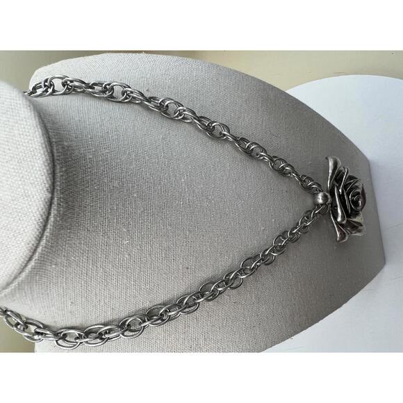 Silver Tone Rose Pendant Necklace - Picture 6 of 8